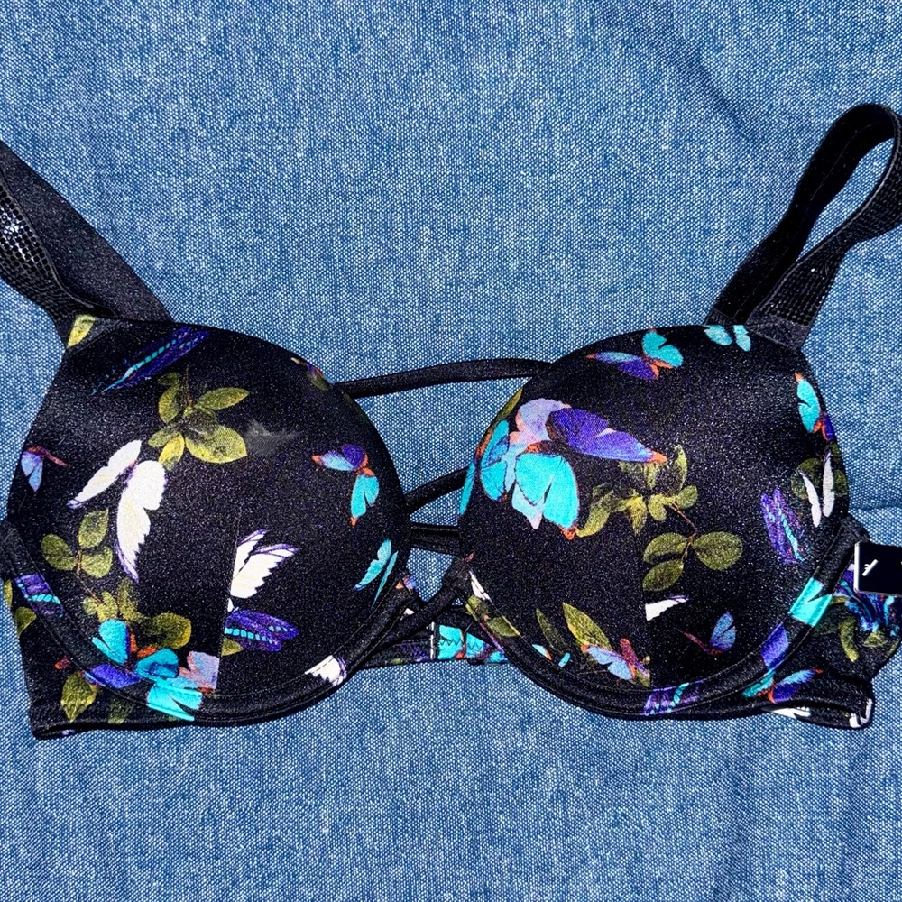 Victoria’s Secret Butterfly Print Shine Strap Add 2 Cup Bikini Swim Top